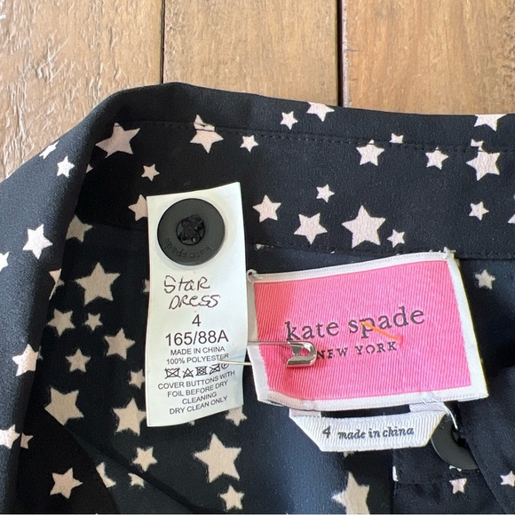 Kate Spade Black Scattered Stars Button Front Shirt Dress Preppy Fit And Flare 4 - Picture 5 of 9